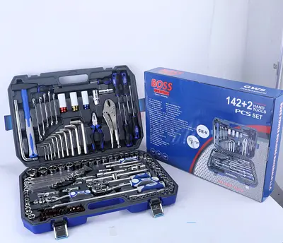 Boss 142+2 Piece Professional Socket & Hand Tool Set in Case