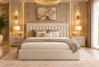 Brand new Queen size bed Upholstered Bed with storage bed - Neutral Beige queen bed