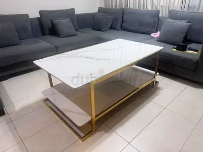 Modern Marble-Top Coffee Table with Gold Frame
