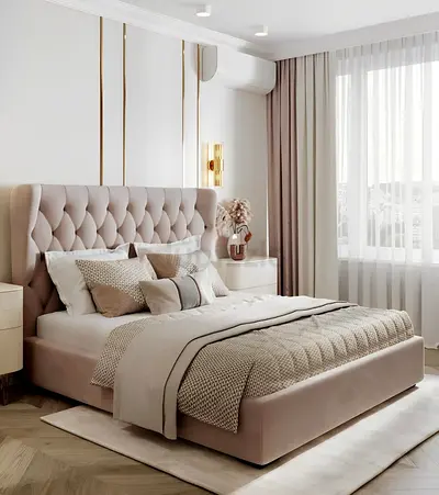 Brand New King Size Luxury Velvet Bed with Spring Mattress