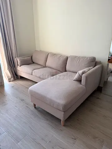 L-shape sofa bed 4/5 seats – beige, mattress 10 cm