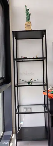 Modern Black Metal and Glass Shelf Unit