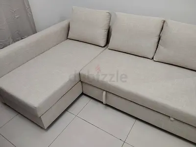Light beige L-shaped fabric corner sofa - good condition