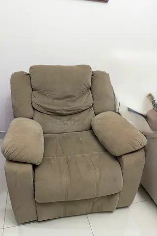 Comfortable single reclining armchair - beige microfiber, average condition