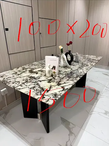 Large Marble-Top Dining/Conference Table 100x200cm, Black Legs