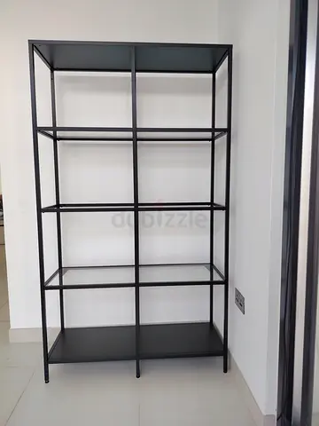 IKEA VITTSJO Black Metal and Glass Shelving Unit