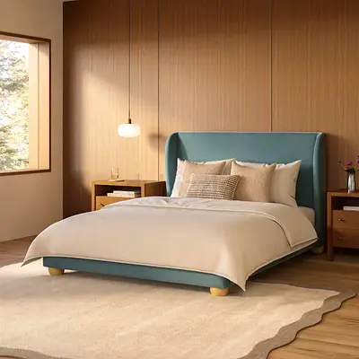 Curved wings sea blue king size bed frame