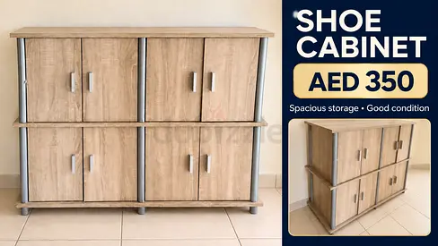 Wooden Shoe Cabinet with 4 Compartments - Good Condition