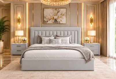 New Light Grey Upholstered King Bed with Padded Headboard storage bed- Modern Luxury king size bed
