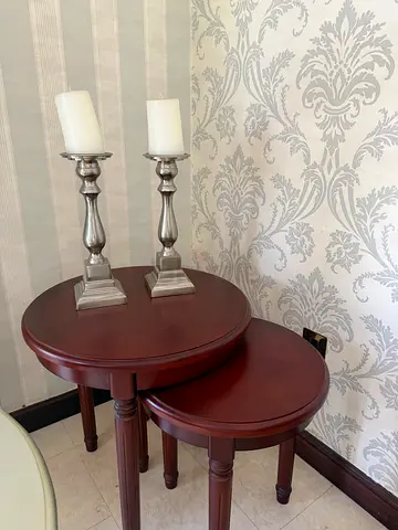 Set of 2 round wooden side tables - candles