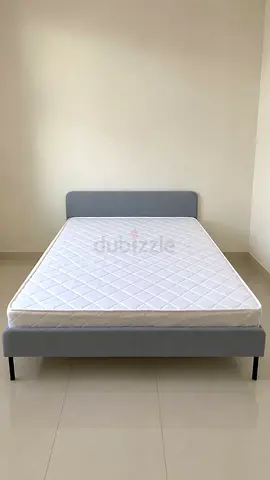 Grey fabric double bed frame with mattress 160*200 - good condition