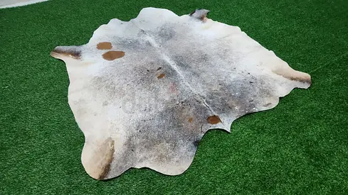 Real Cowhide Rug - Natural Beige & Grey, Good Condition