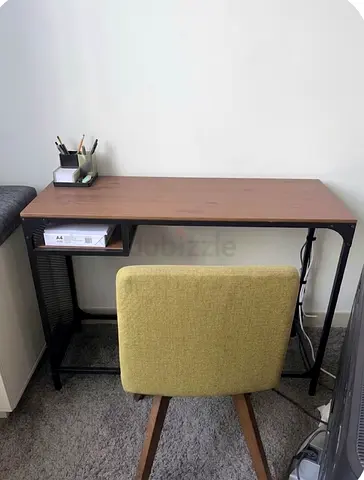 Compact wooden study desk with metal frame — good condition