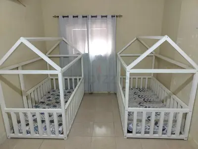 Pair of White House-Frame Toddler Beds - Solid Wood, Good Condition