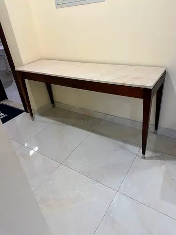 Marble Top Console Table with Dark Wood Frame
