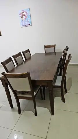 Solid Wood 8-Seater Dining Table with Chairs - Good Condition