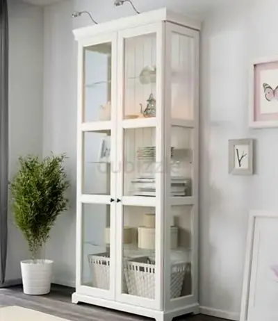 White Glass Display Cabinet / Bookcase with Shelves - Tall Curio Cabinet