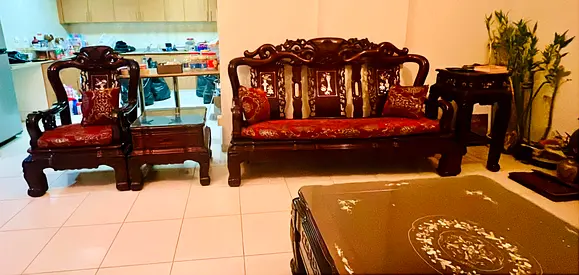Solid RoseWood Cantonese Sofa Set with mother of pearl inlay work