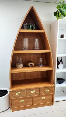 Gautier Wooden Boat-Shaped Display Shelf with Drawers - Solid Finish