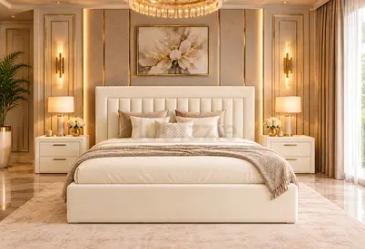 Brand new Queen size bed upholstered bed frame with storage bed- cream Queen bed