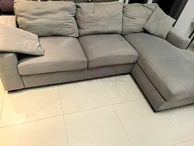 Light grey L-shaped 3-seater sofa with chaise - good condition
