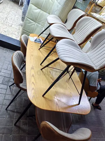 Wooden dining table with 6 upholstered chairs - modern set