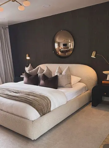 Modern Boucle Upholstered Bed Frame with Curved Headboard