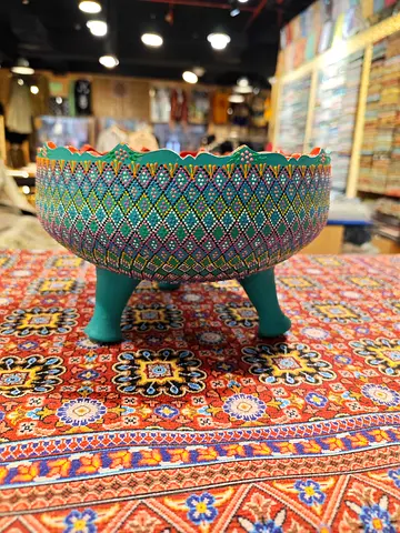 Decorative Hand-Painted Ceramic Bowl on Three Legs - Small Centerpiece