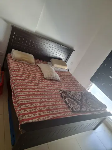 Wooden Queen Bed Frame with Headboard - Dark Brown. Location Dubailand