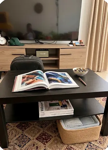 IKEA Dark Wood Coffee Table with Lower Shelf - Good Condition