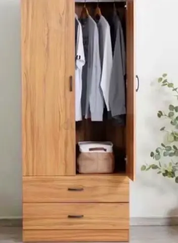 Modern Wooden Two-Door Wardrobe with Drawers