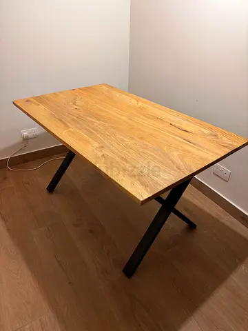 Solid Wood Top Dining/Work Table with Metal Legs - Good Condition