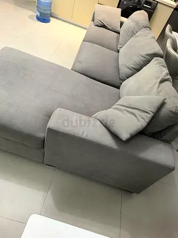 Light grey L-shaped 3-seater sofa with chaise - good condition