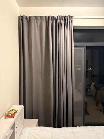 320 cm Grey blackout curtains - pair, good condition including rails