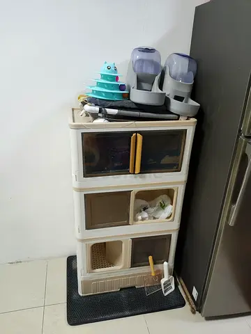 Stackable 3-Tier Plastic Pet Cage / Storage Unit with Feeders