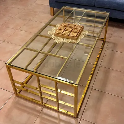 Glass Top Coffee Table with Gold Metal Frame - Good Condition
