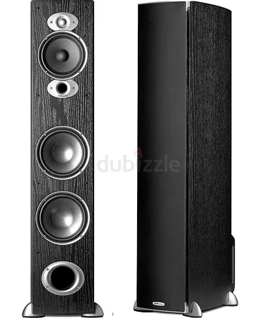 Pair of tall floor-standing speakers - black wood finish (used) Polk Audio RTI A7