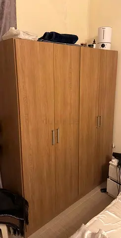 Home center-4-Door Wooden Wardrobe with Silver Handles