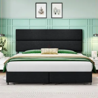 Denim Black Velvet Fabric Bed With Manual Storage