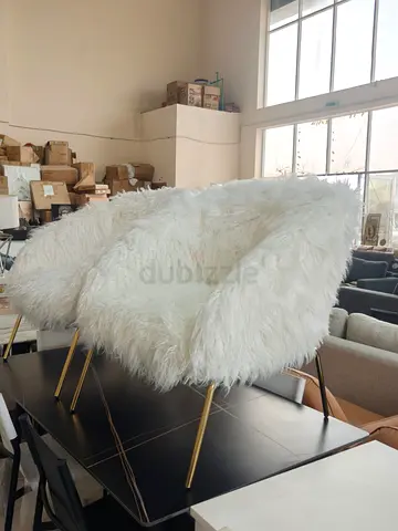 Brand new Pair of White Faux Fur Accent Armchairs with Gold Legs