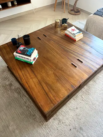 Solid Wood Coffee Table with Storage - Midcentury Style