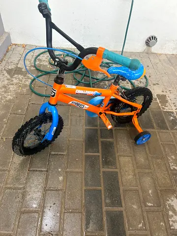 Kids 12-inch Bicycle with Training Wheels - Orange/Blue, Good Condition