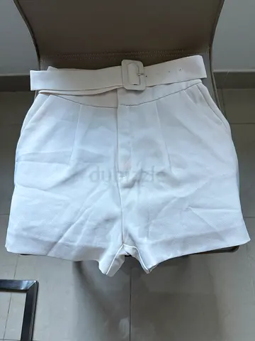 MANGO White High-Waist Tailored Shorts with Belt - Size USA4/EU36/MEX3