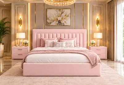 Brand new Pink Upholstered King Bed with Headboard and Storage Bed modern design king size bed