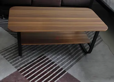 Modern Wooden Coffee Table with Metal Legs and Storage Shelf