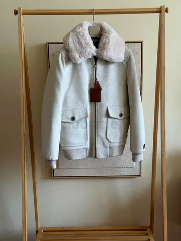 Men's Off-White Bomber Jacket with Faux Fur Collar