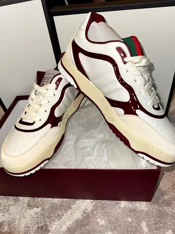 White and Burgundy Designer-Style Sneakers, barely used