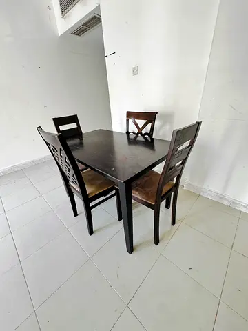 Wooden 4-Seater Dining Table with Chairs - Dark Brown