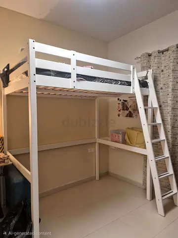 Ikea White wooden loft bed with ladder — good condition