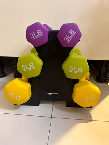 Amazon Basics Dumbbell Set with Stand – 3, 5 & 8 LB